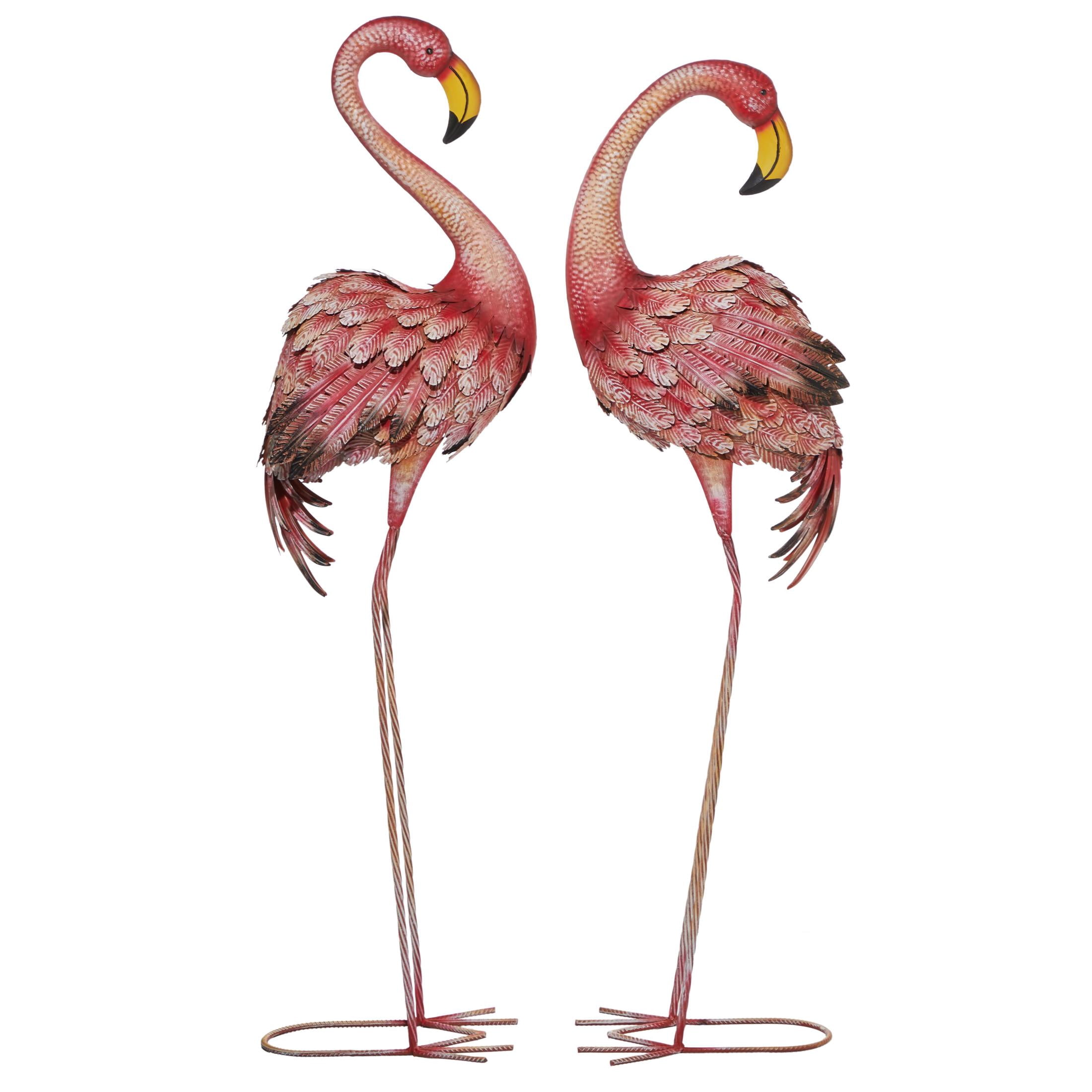 DecMode 54" Indoor Outdoor Standing Flamingo Garden Sculpture with Yellow Accents (2 Pack)