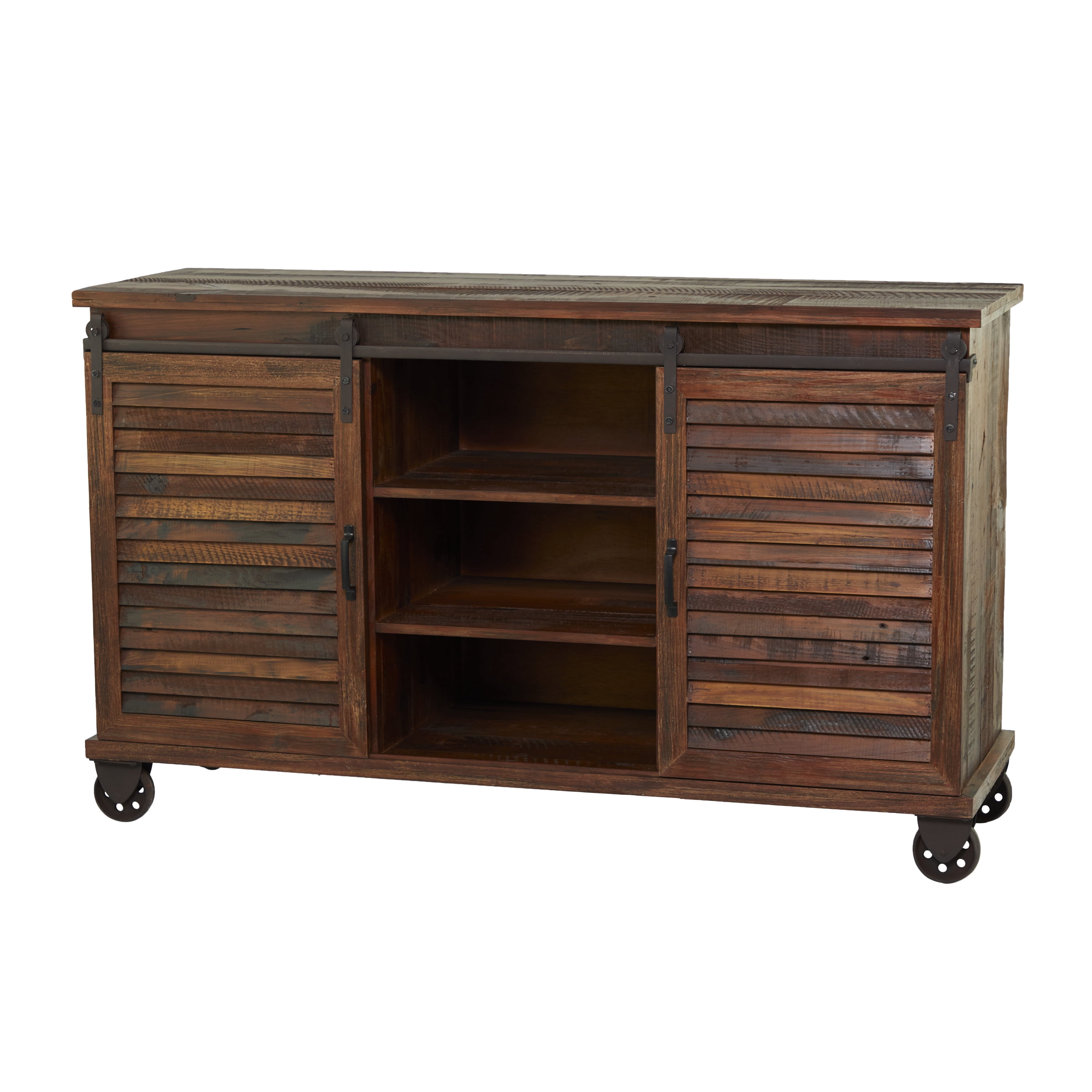 DecMode 54" x 33" Brown Wood 6 Shelves and 2 Doors Buffet with Wheels, 1-Piece