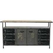 DecMode 56" x 30" Gray Metal Army Surplus Style 6 Drawers 2 Shelves and 2 Doors Buffet with Numbers and Text, 1-Piece