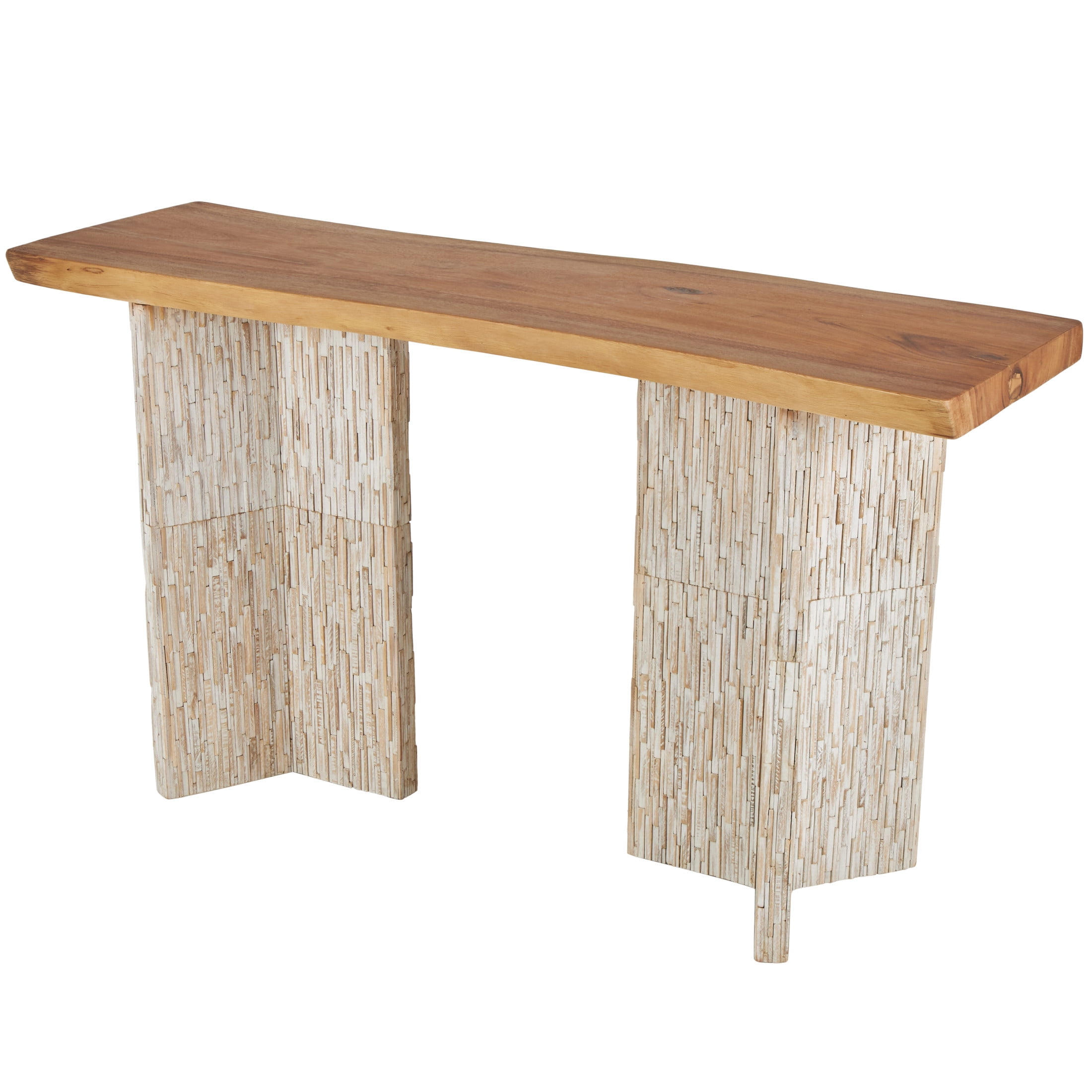 DecMode 56" x 31" Brown Teak Wood Handmade Rectangular Console Table with Envi Slat Legs, 1-Piece