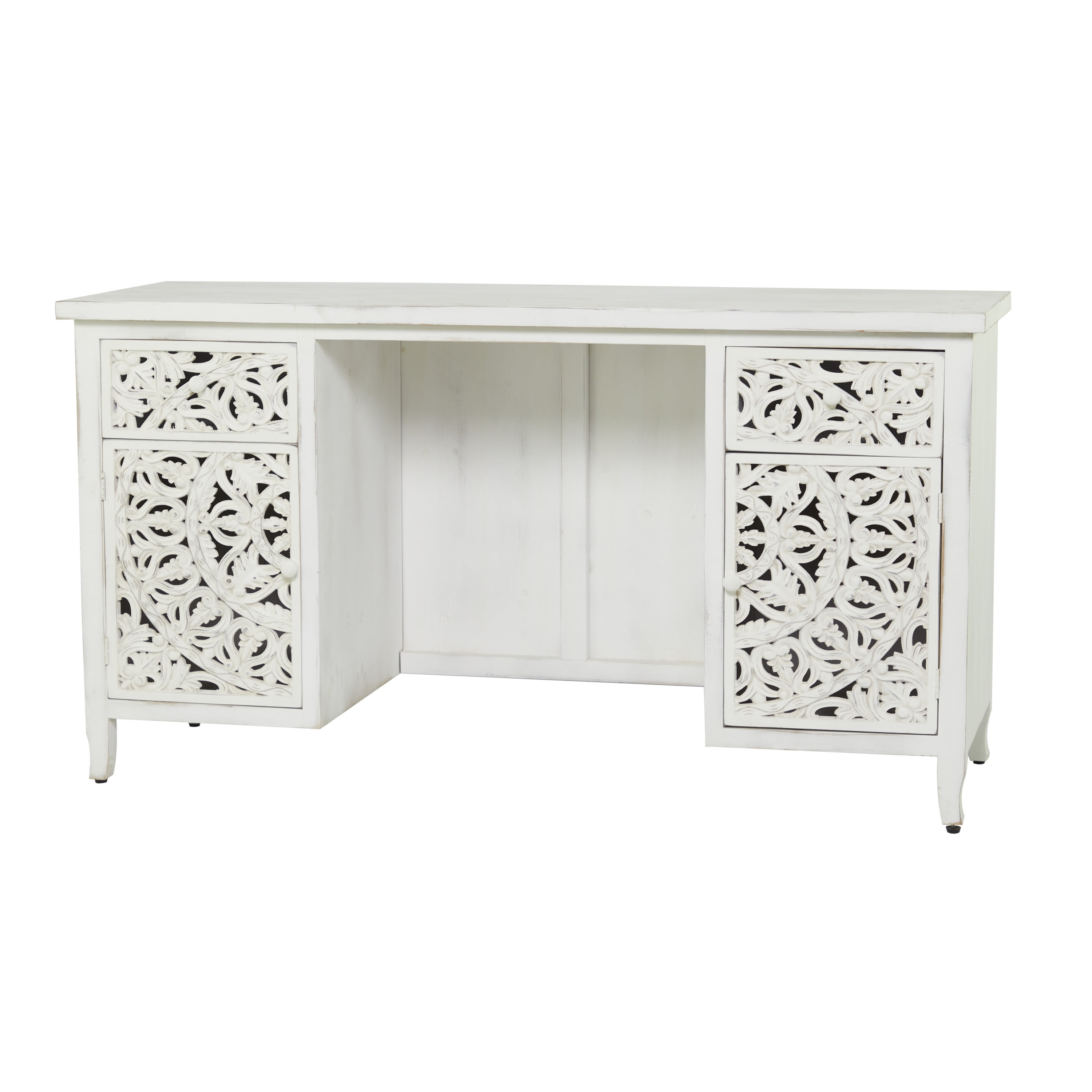 DecMode 56" x 31" White Wood Handmade Floral Desk, 1-Piece