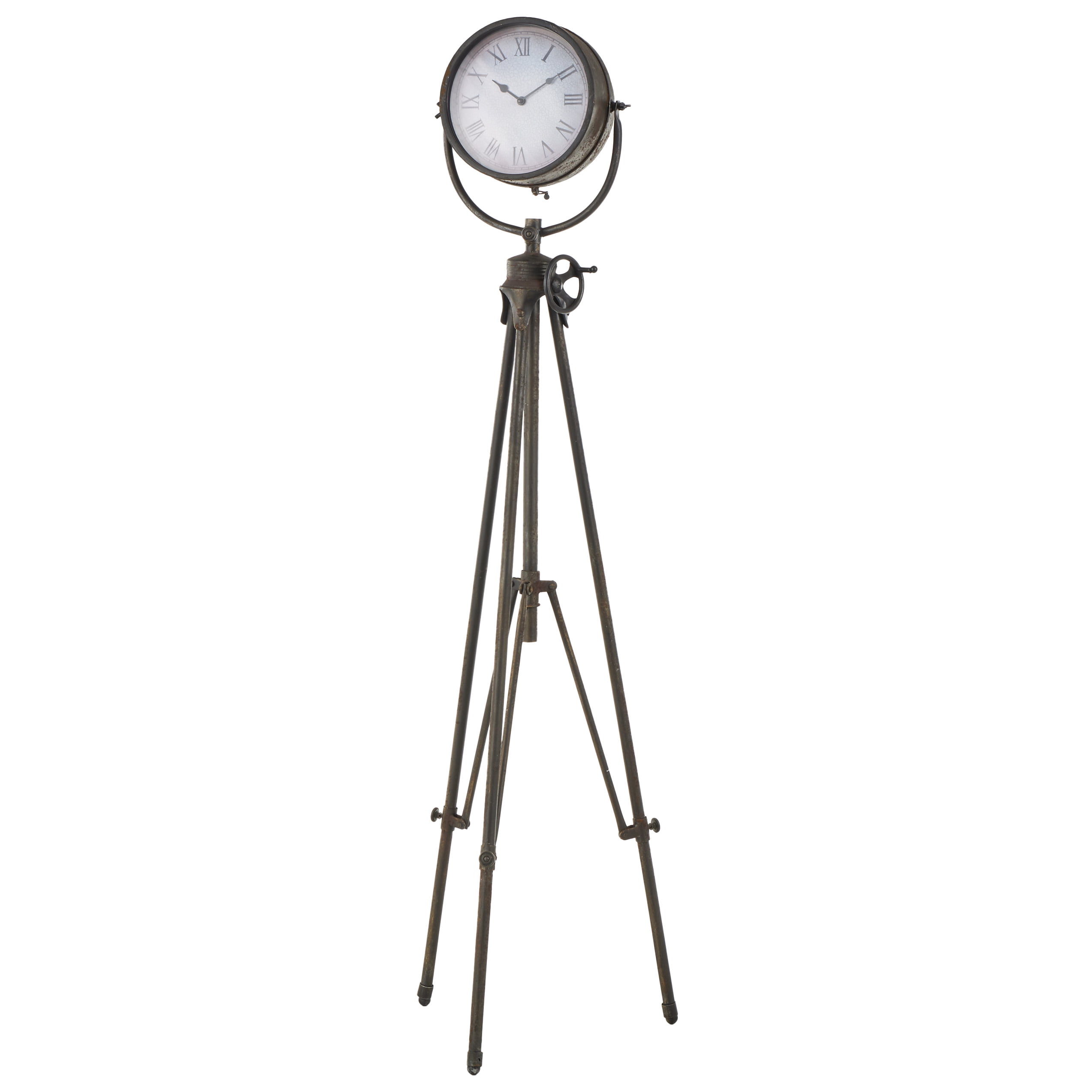 57" Black Metal Industrial Tripod Mantel Clock