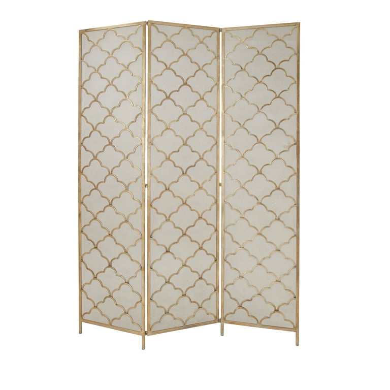 Golden Scroll Three Panel Room Divider Screen