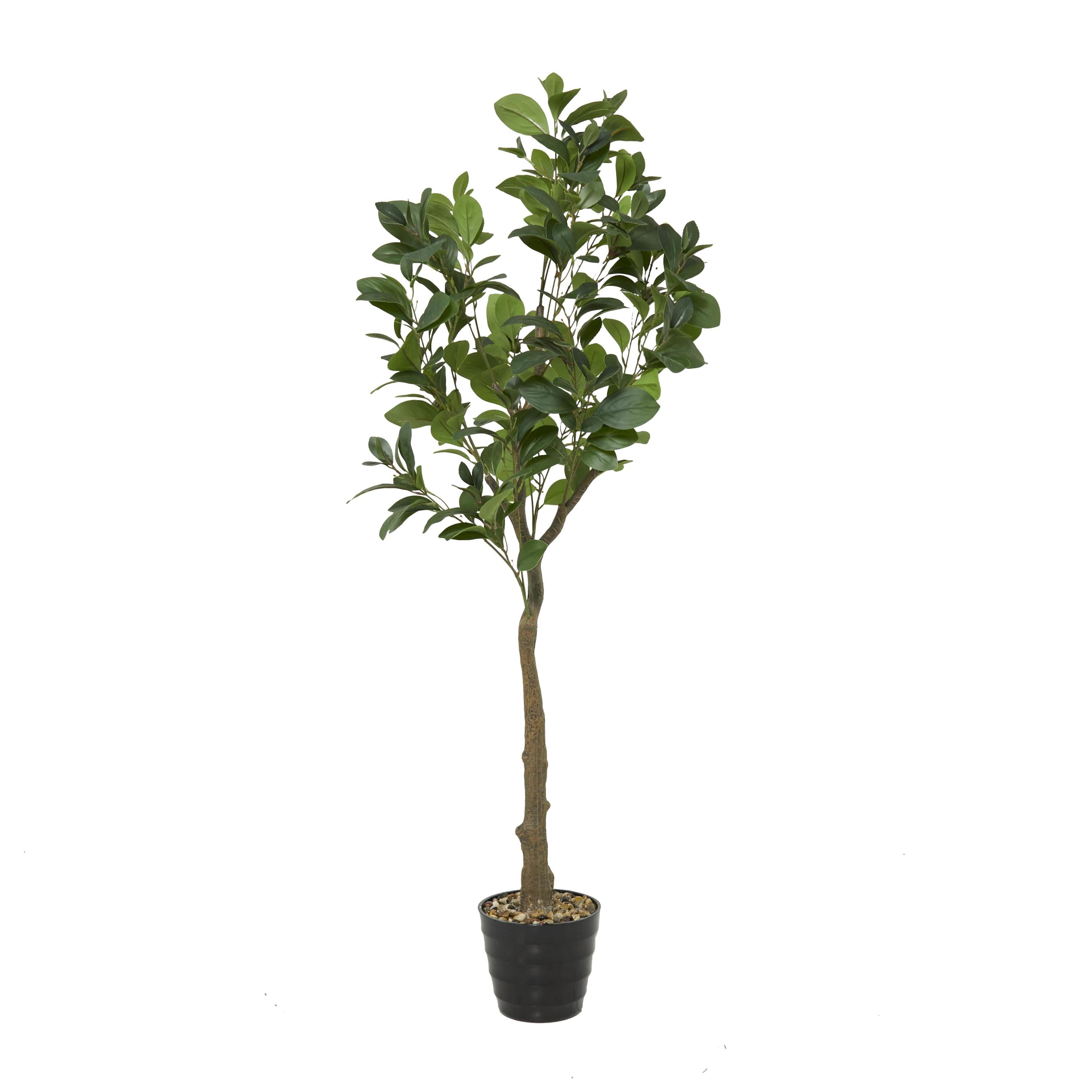 DecMode 59" Artificial Fig Tree in Realistic Leaves and Black Melamine Pot