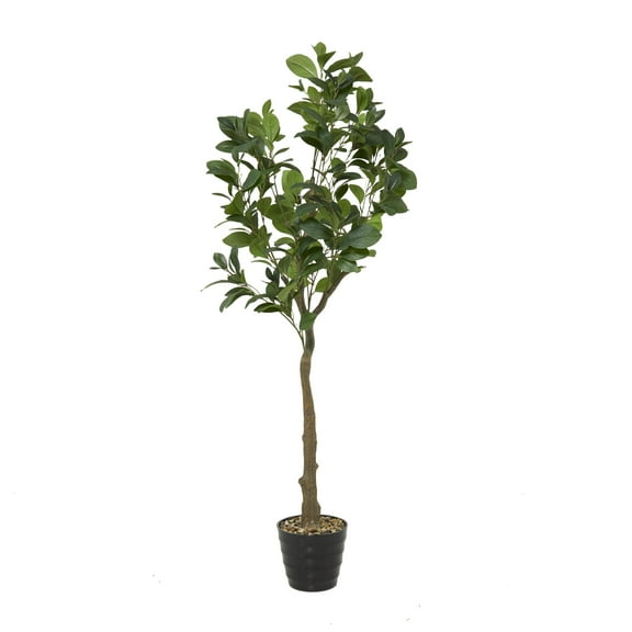 DecMode 59" Artificial Fig Tree in Realistic Leaves and Black Melamine Pot