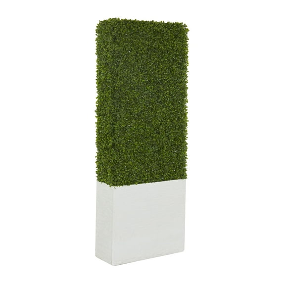 DecMode 59" Tall Boxwood Hedge Artificial Topiary in Realistic Leaves and White Fiberglass Planter Box
