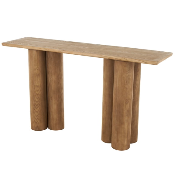 DecMode 59" x 32" Brown Wood Handmade Rectangular Console Table with Pillar Legs, 1-Piece