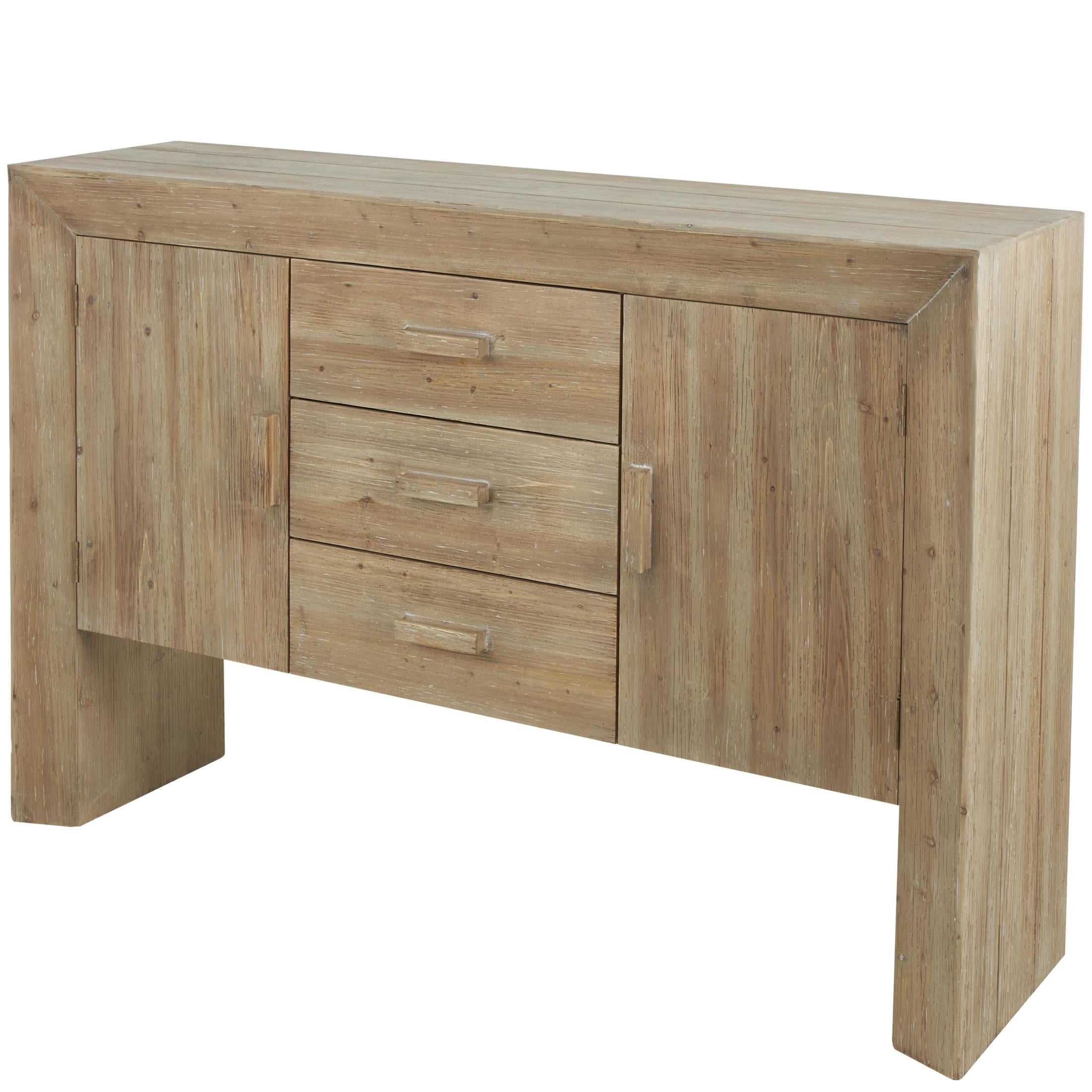 DecMode 59" x 40" Brown Wood Storage Cabinet 2 Door and 3 Drawer Sideboard with Natural Wood Grains, 1-Piece