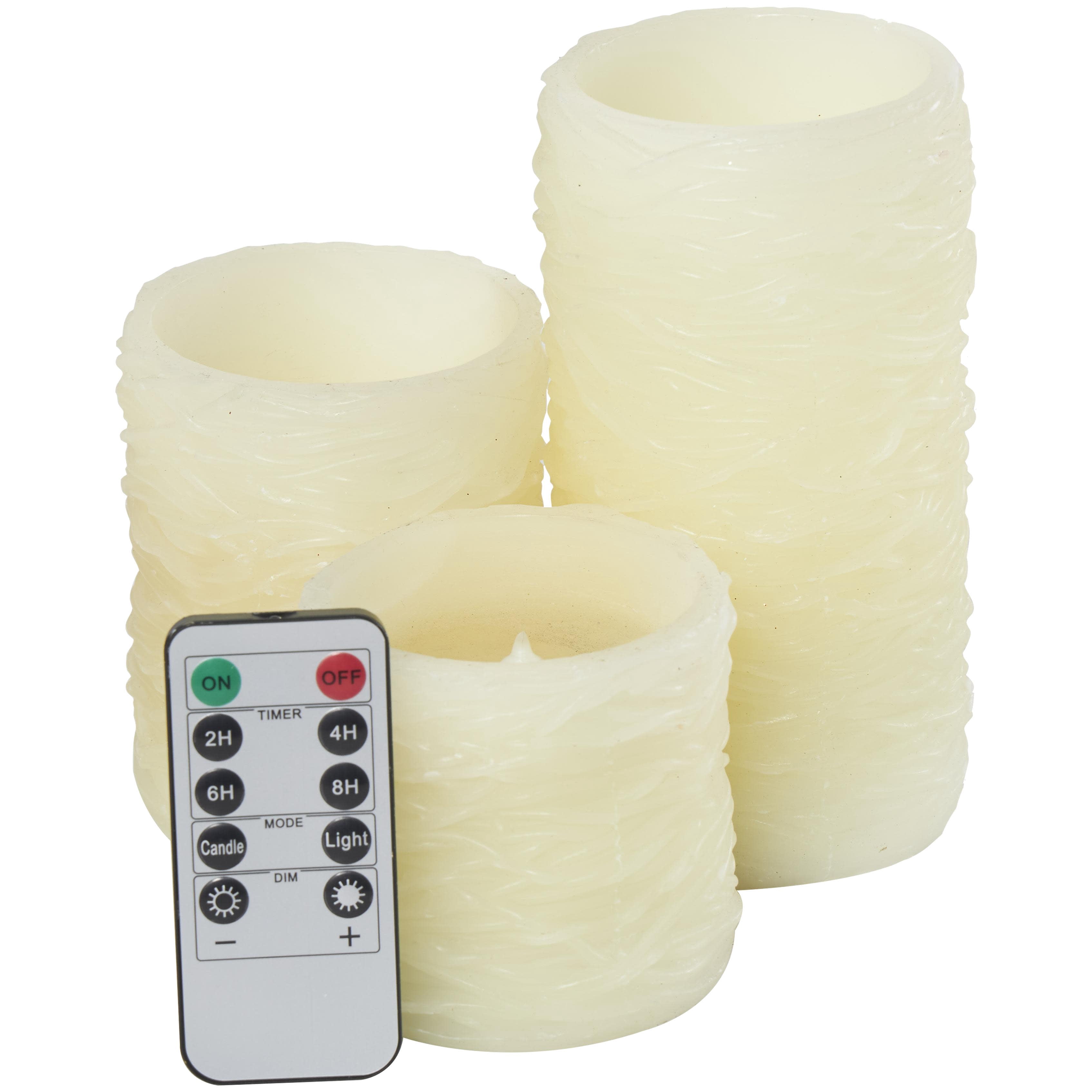 DecMode Cream Wax Textured Indoor Outdoor Flameless Candle with Remote Control, Set of 3 6", 4", 3"H