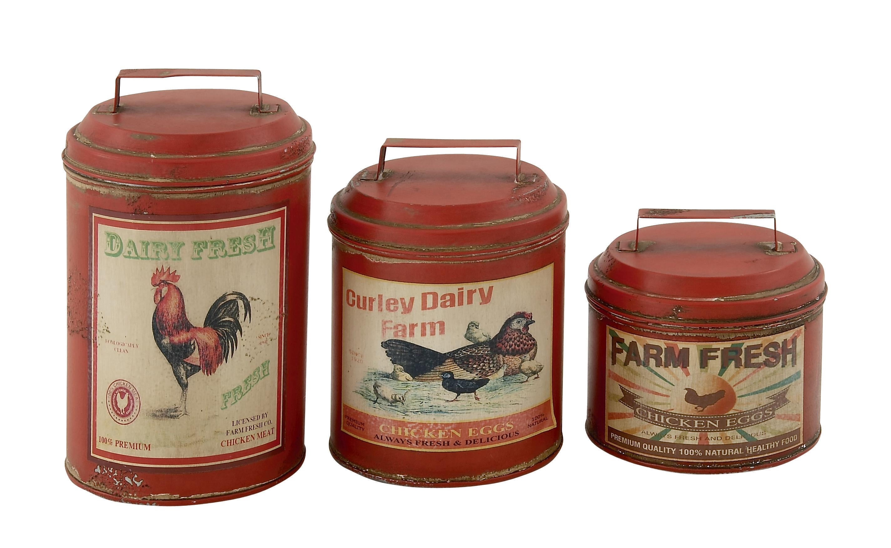 DecMode 6", 8", 11"H Red Metal Decorative Jars, 3-Pieces
