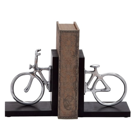 DecMode 6" Bike Silver Wood Bookends (Set of 2)