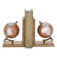thumbnail image 1 of DecMode 6" Globe Brown Wood Bookends (Set of 2), 1 of 9
