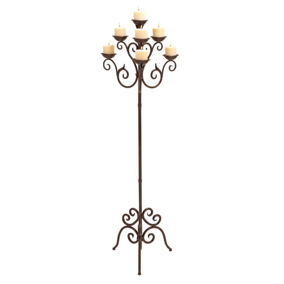 DecMode 6 Holder Brown Metal Scroll Tall Candelabra