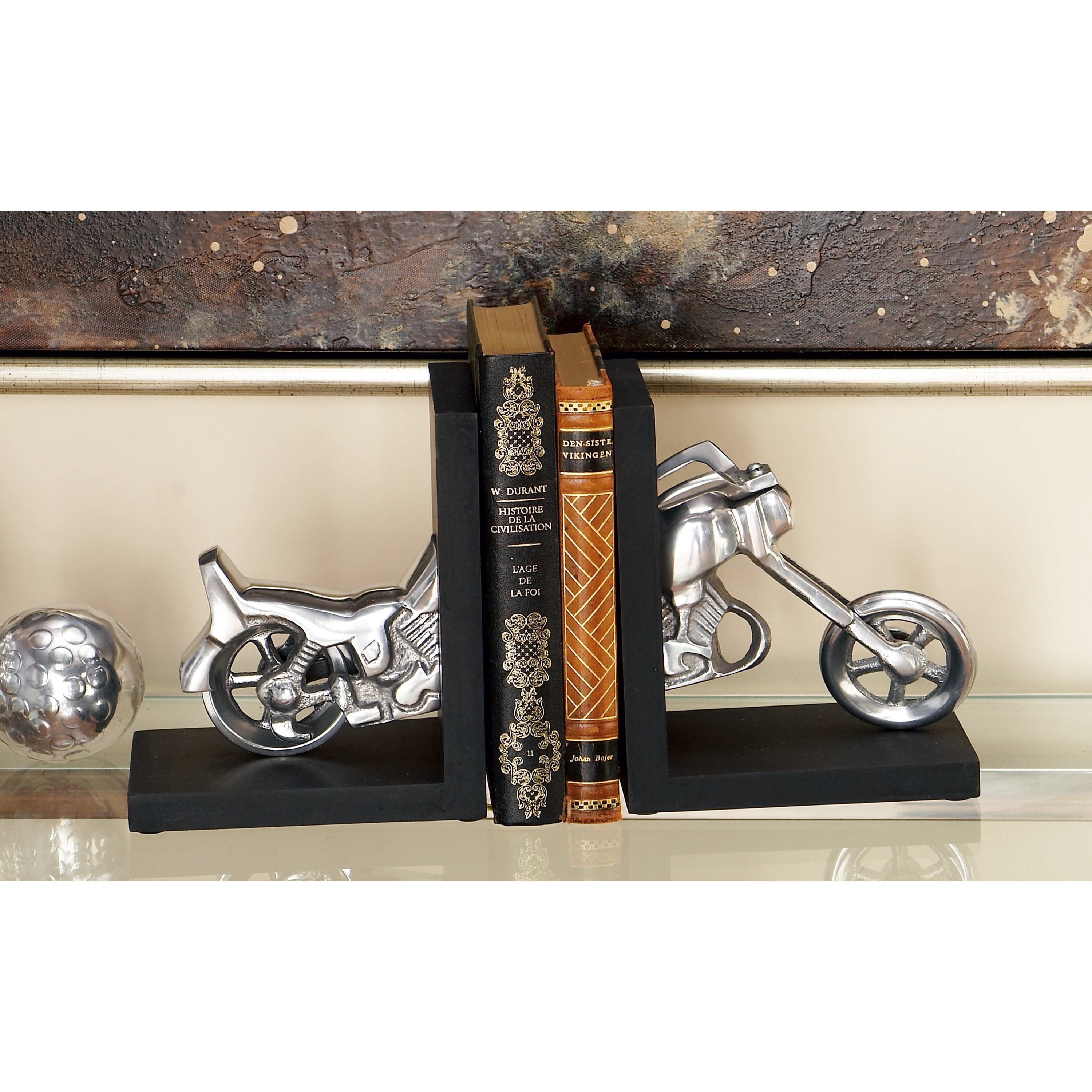 DecMode 6" Motorcycle Silver Metal Bookends (Set of 2)