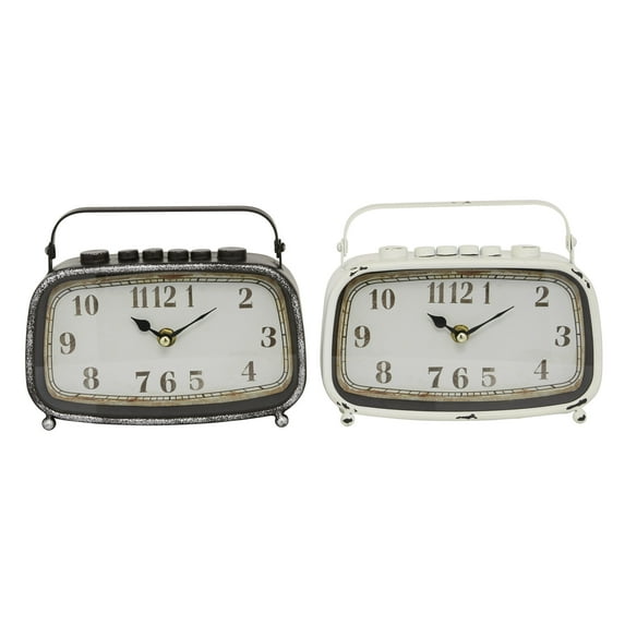 DecMode 6" Multi Colored Metal Retro Radio Style Clock, Set of 2