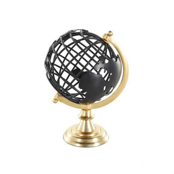 DecMode 6" Open Framed World Black Globe with Wire Exterior and Gold Base