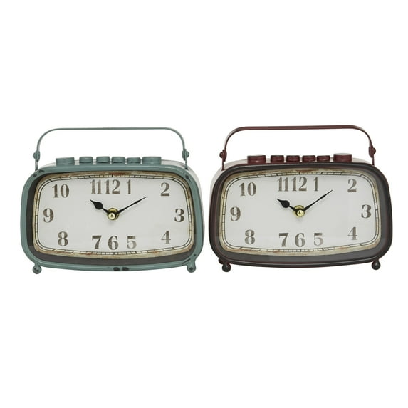 DecMode 6" Red Metal Retro Radio Style Clock, Set of 2