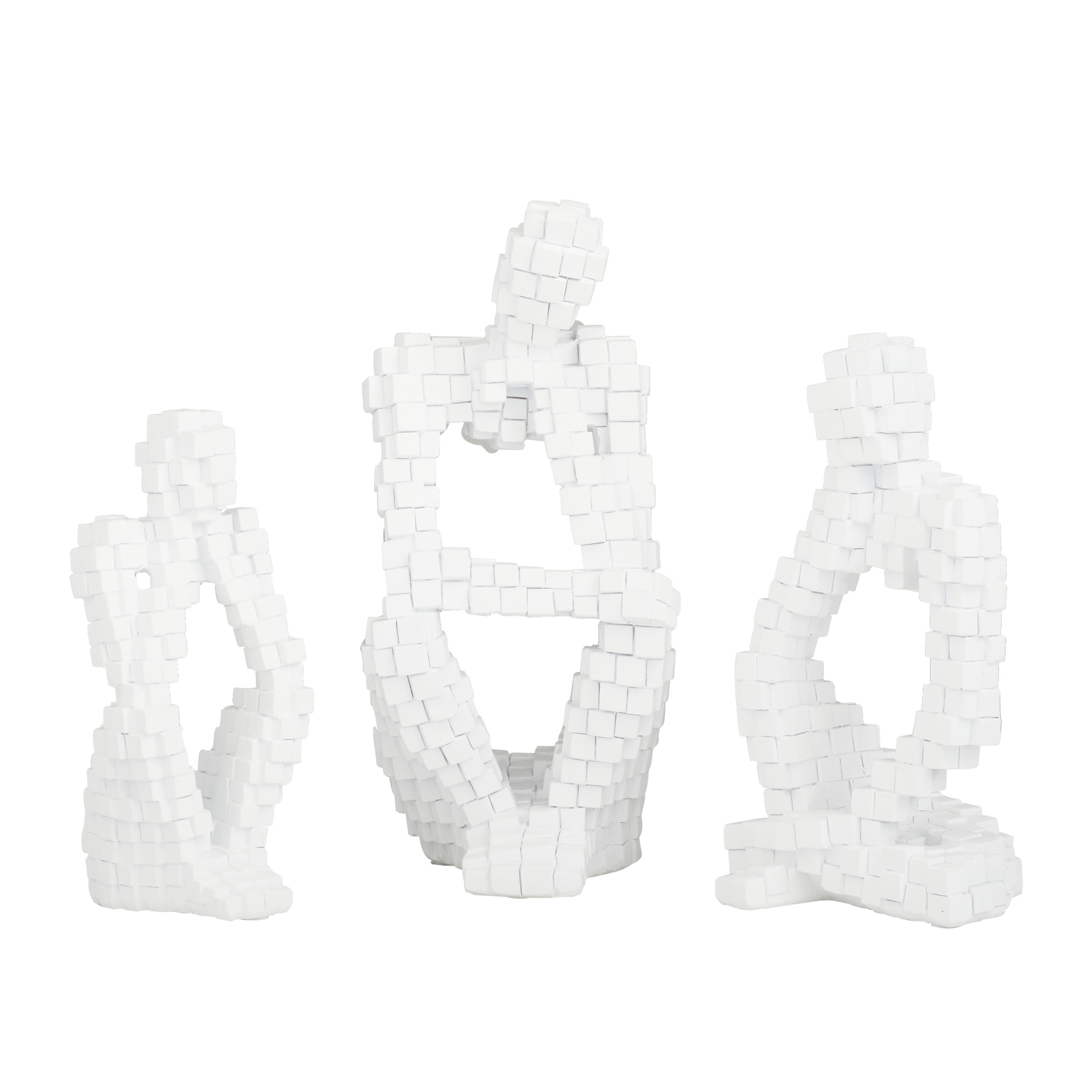 DecMode 6"W, 13"H Polystone Contemporary Sculptures, White, 3-Piece