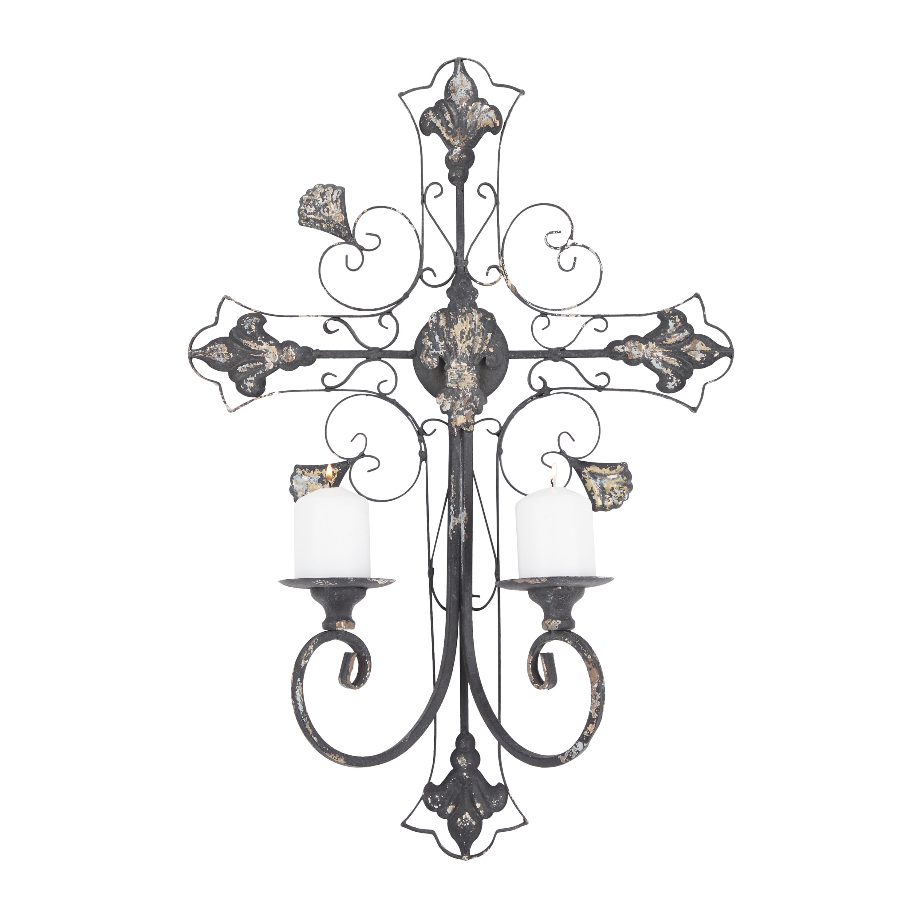 DecMode 6"W, 24"H Metal French Country Wall Decor, Black, 1-Piece