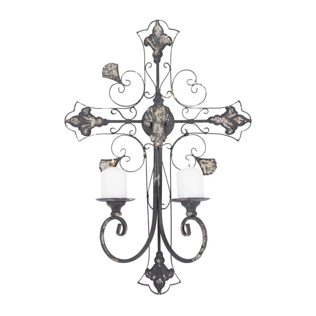 DecMode 6"W, 24"H Metal French Country Wall Decor, Black, 1-Piece