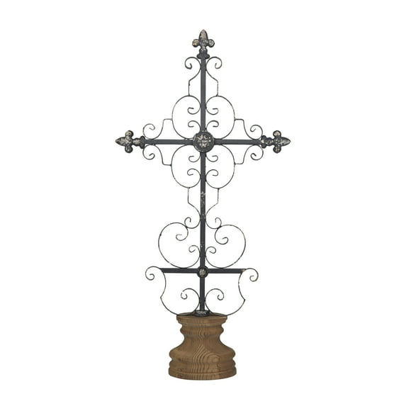 DecMode 6"W, 28"H Metal French Country Crosses, Black, 1-Piece