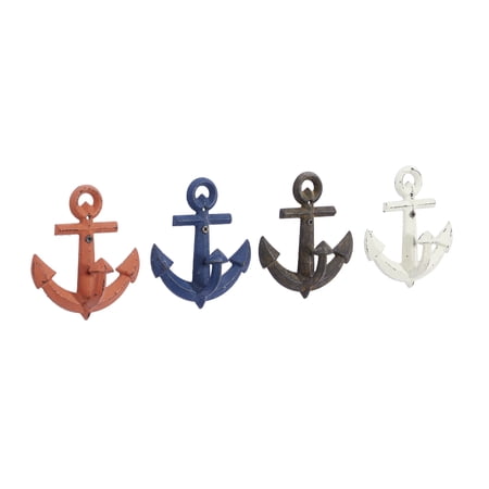 DecMode 6"W, 5"H Multi Colored Metal Single Hanger Anchor Wall Hook, 4-Pieces