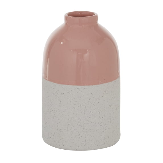 DecMode 6"W, 9.75"H Stoneware Modern Vase, Pink, 1 - Piece