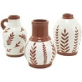 thumbnail image 1 of DecMode 6"W, 9"H Floral White Ceramic Vase with Terracotta Colored Detailing, Set of 3, 1 of 12