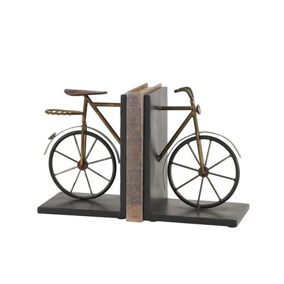 DecMode 6" Weathered Bike Black Metal Bookends (Set of 2)