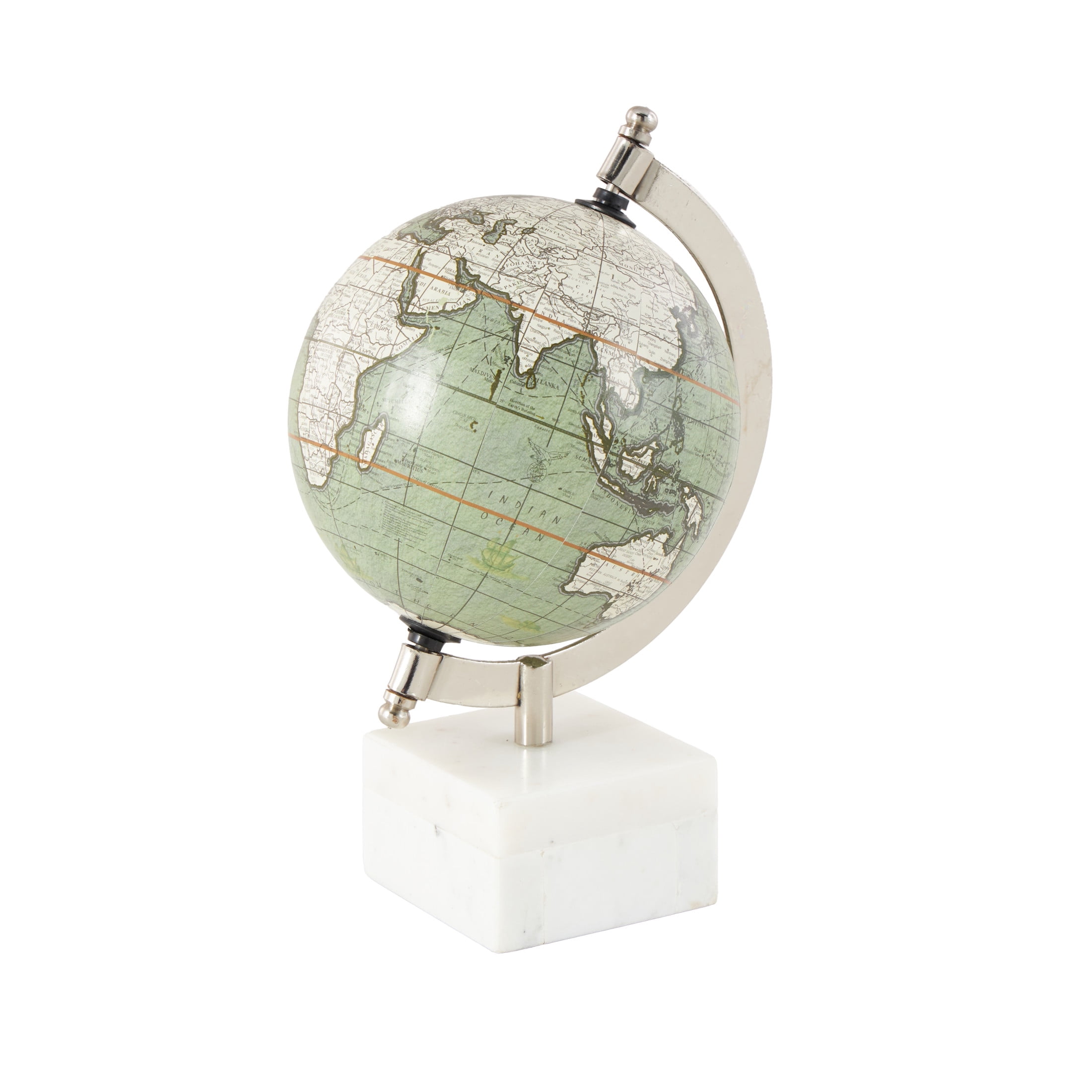 DecMode 6" White World Map Globe with Marble Base