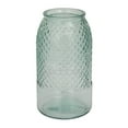 thumbnail image 1 of DecMode Teal Recycled Glass Handmade Slim Spanish Decorative Vase with Textured Diamond Pattern, 6" x 6" x 11", 1 of 8
