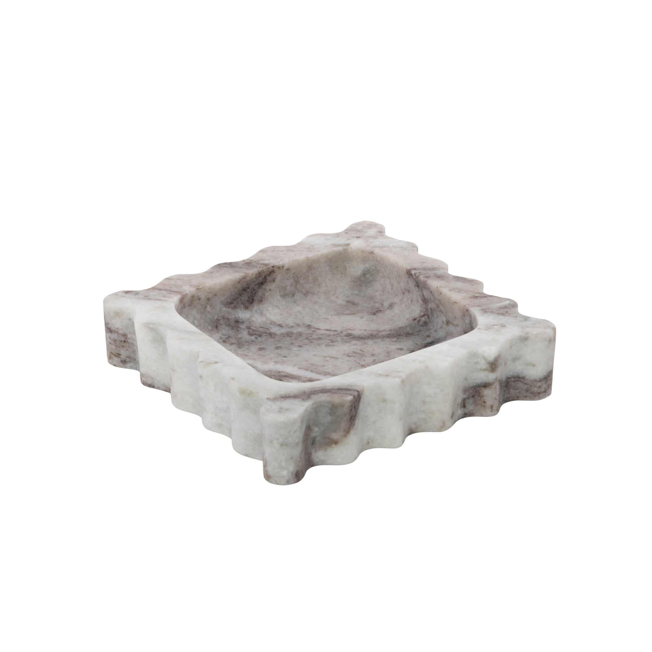 DecMode 6" x 6" Gray Marble  Tray with Brown Swirl Pattern and Wavy Edges, 1-Piece