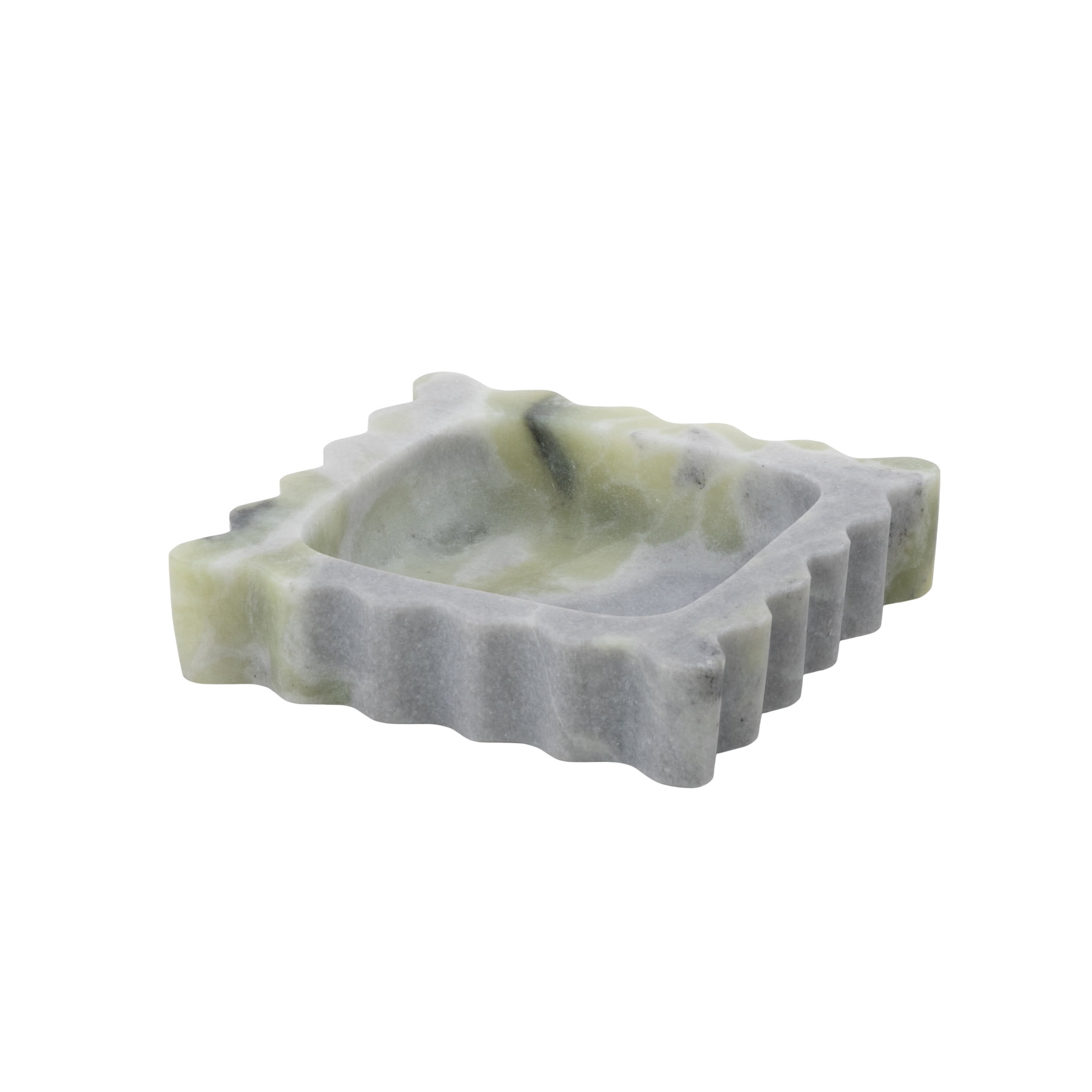 DecMode 6" x 6" Green Marble  Tray with Gray Swirl Pattern and Wavy Edges, 1-Piece