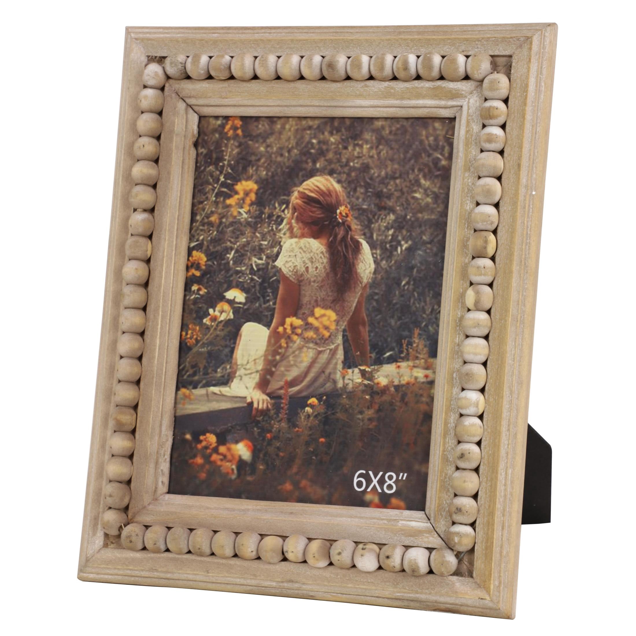 DecMode 6" x 8" Beaded Light Brown Photo Frame
