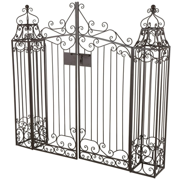 DecMode 60" Indoor Outdoor Arched Gate Dark Brown Metal Scroll Garden Arbor with Latch Lock Closure