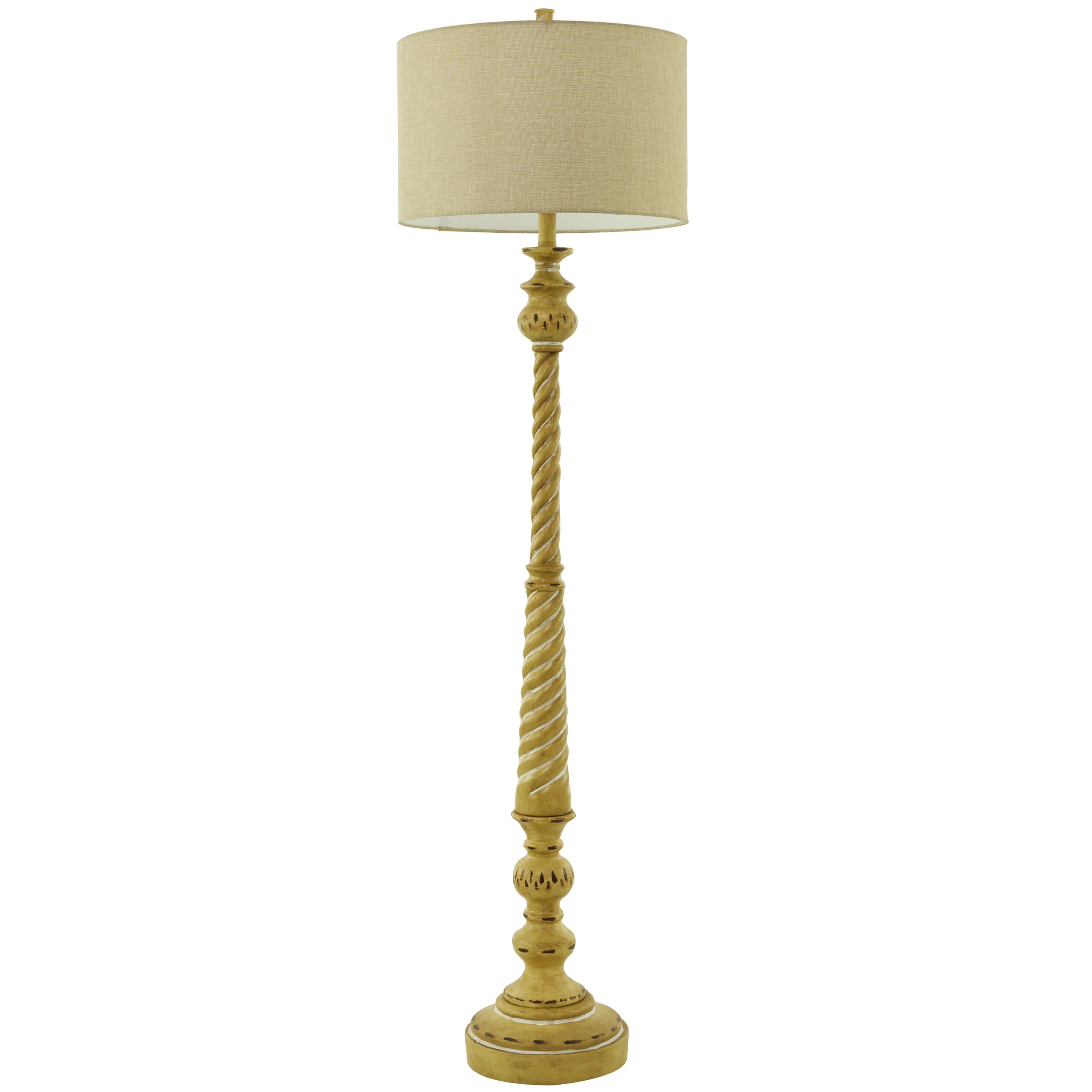Classic Beige Polystone Floor Lamp with Barrel Shade