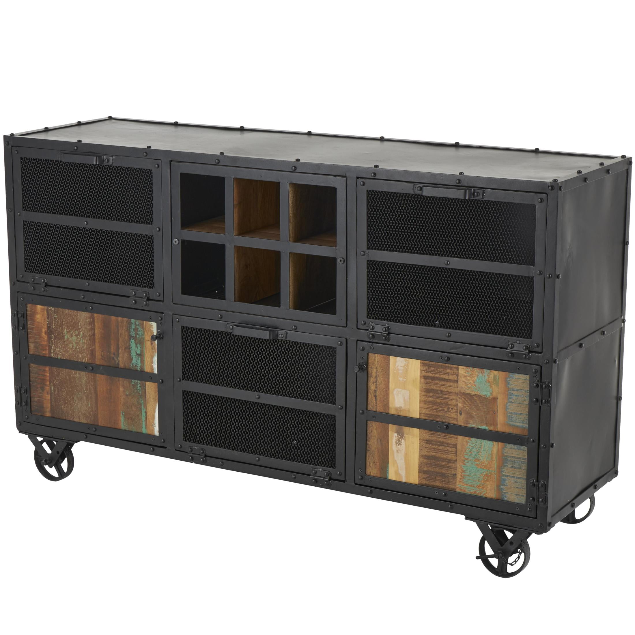DecMode 60" x 37" Black Metal 2 Door and 3 Shelf Cabinet with 4 Wheels, 1-Piece