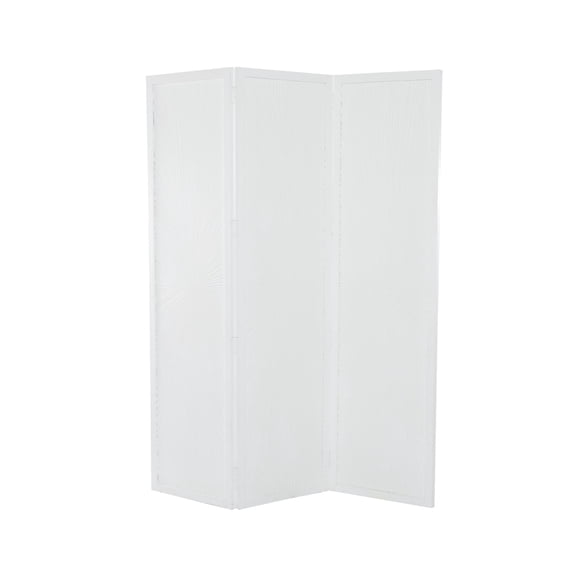 DecMode 60" x 70" White Mango Wood Hinged Foldable Partition 3 Panel Room Divider Screen with Carved Design, 1-Piece