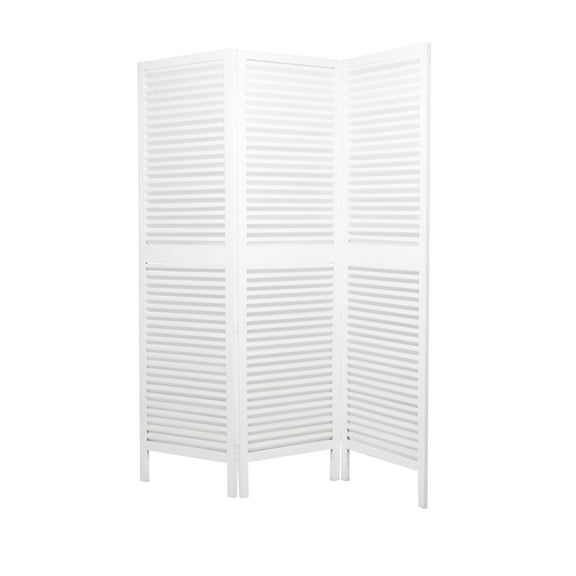 DecMode 60" x 72" White Wooden Hinged Foldable Partition 3 Panel Room Divider Screen with Horizontal Slats, 1-Piece