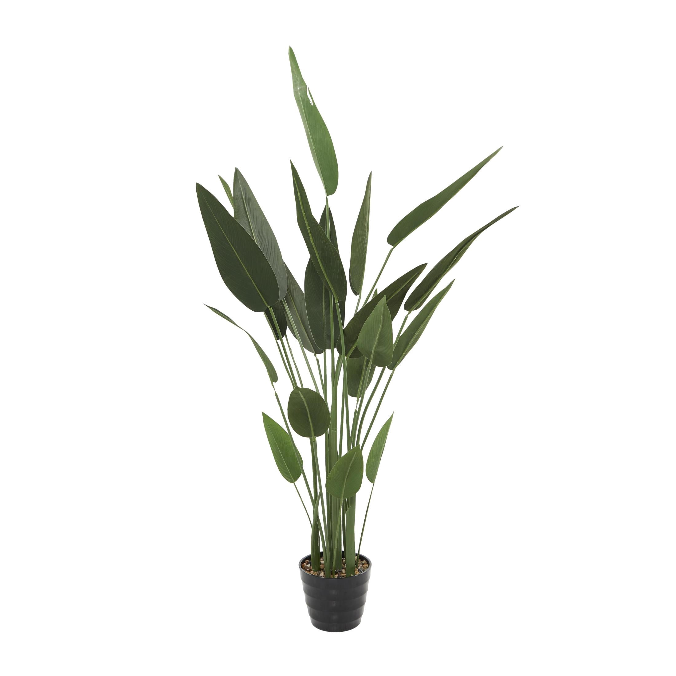 DecMode 61" Artificial Bird of Paradise Plant in Realistic Leaves and Black Fluted Pot