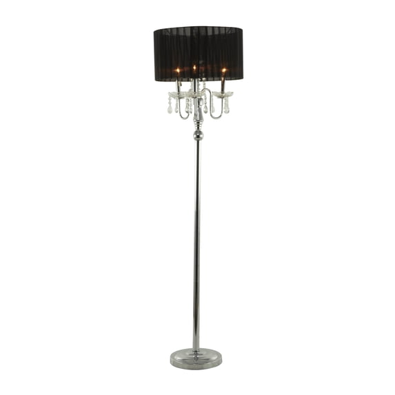 DecMode 63" 3 Light Silver Floor Lamp with Black Microfiber Shade