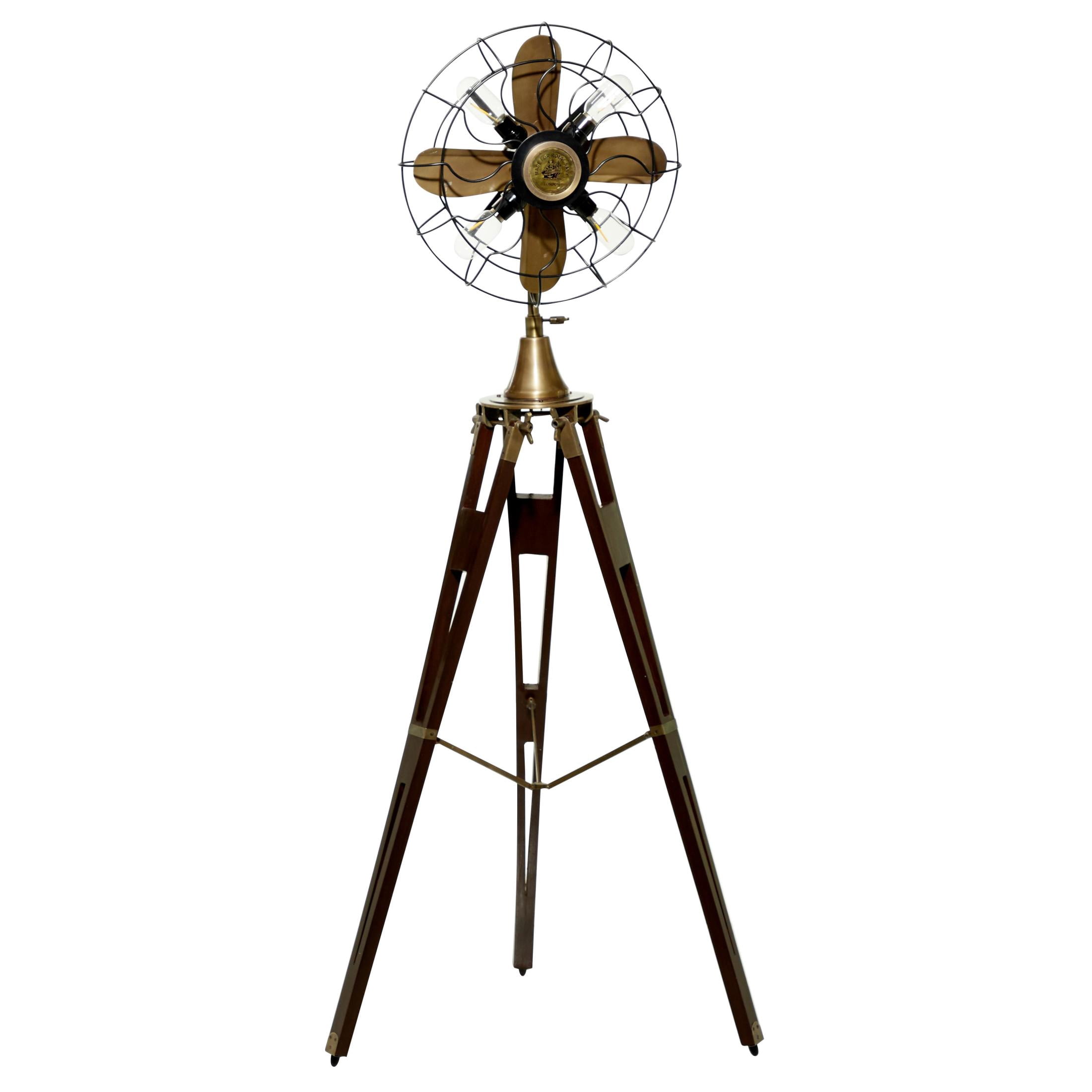 DecMode 63" 4 Light Vintage Fan Brown Floor Lamp with Black Metal Shade