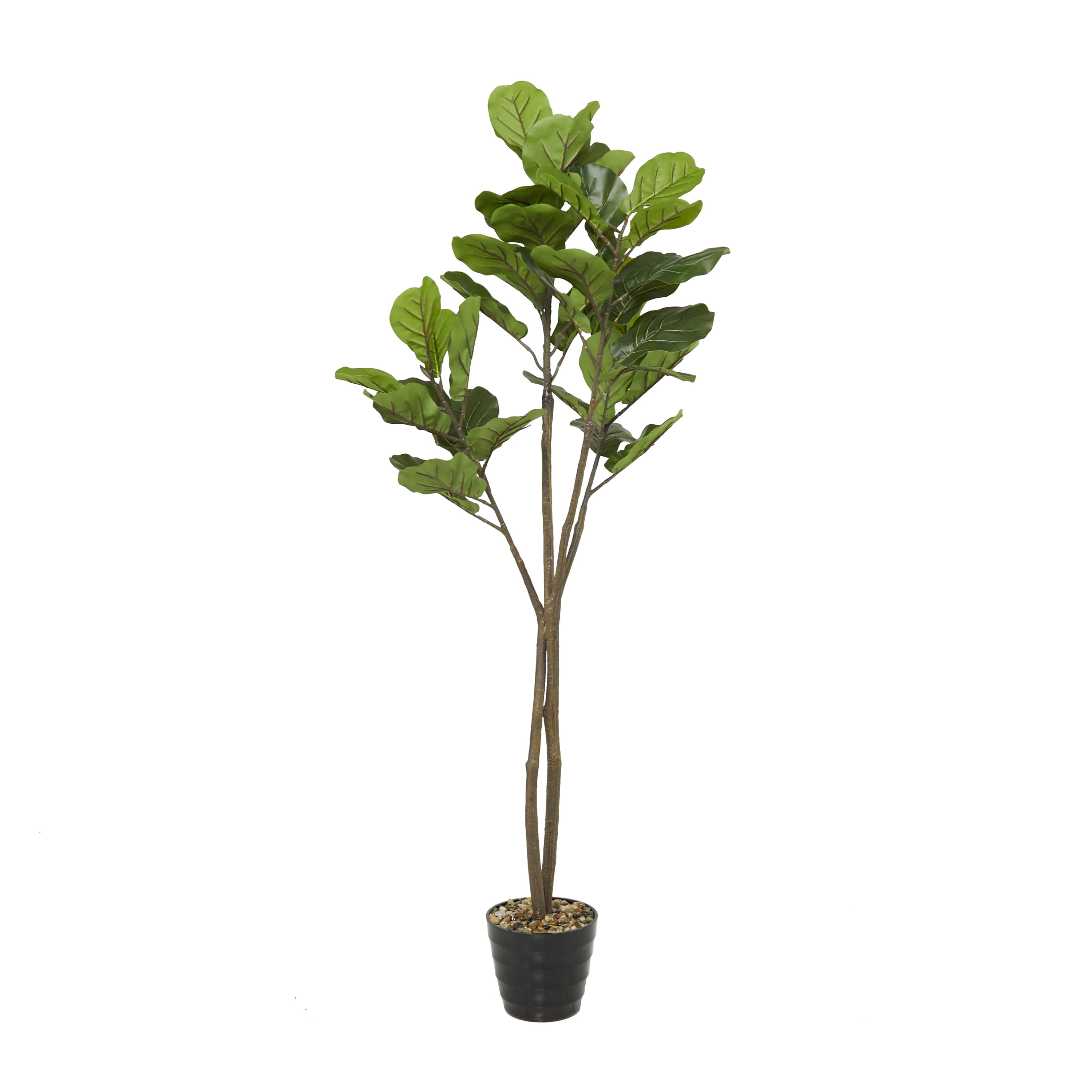 DecMode 63" Artificial Fiddle Leaf Tree in Realistic Leaves and Black Melamine Pot