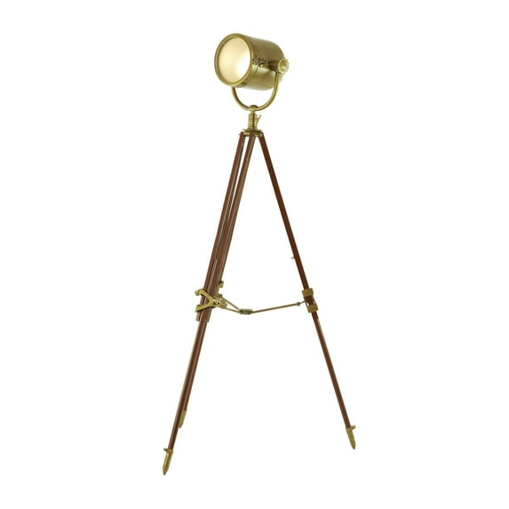 DecMode 63" Spotlight Brown Floor Lamp with Brass Metal Shade