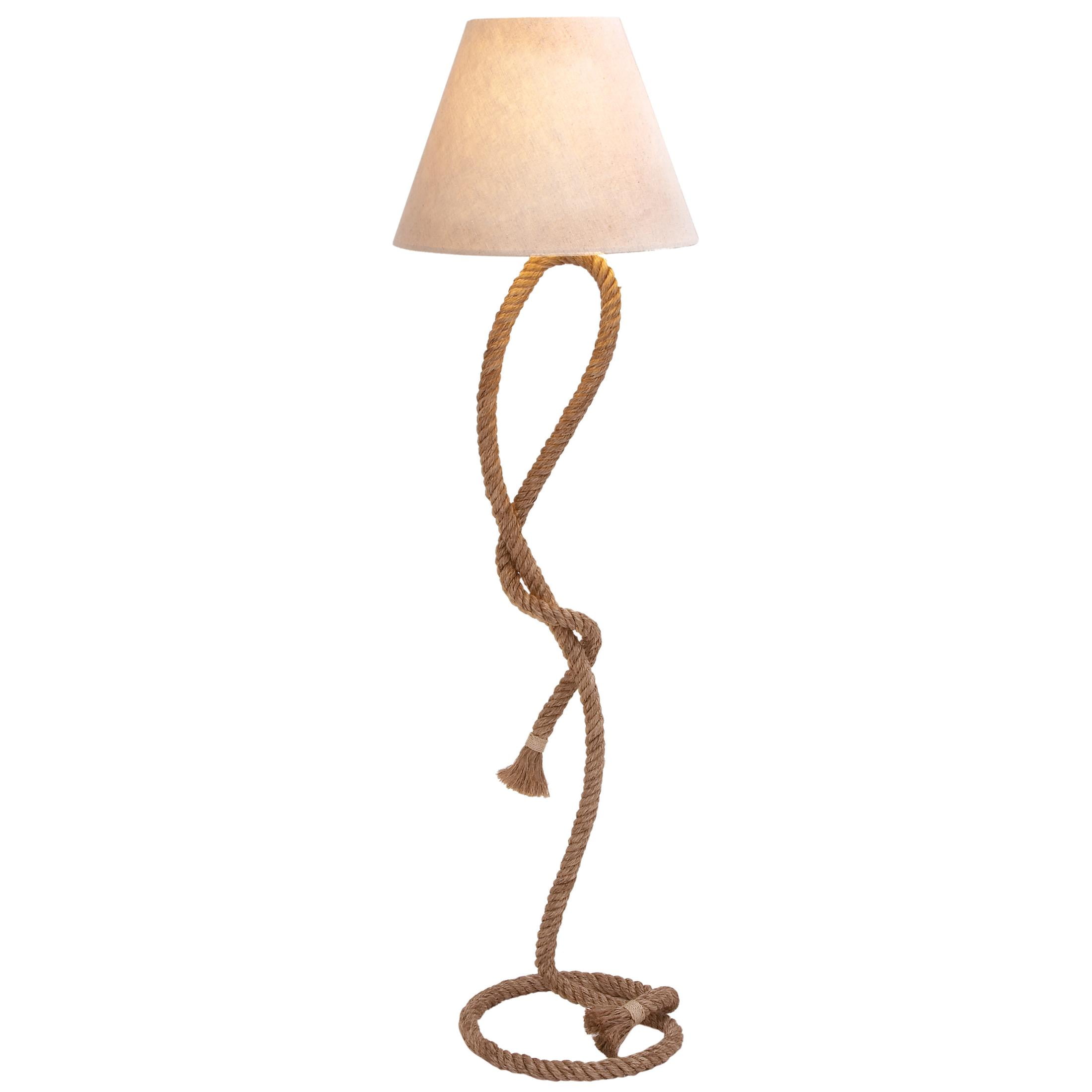 DecMode 63" Twisted Rope Brown Floor Lamp with Cream Fabric Shade