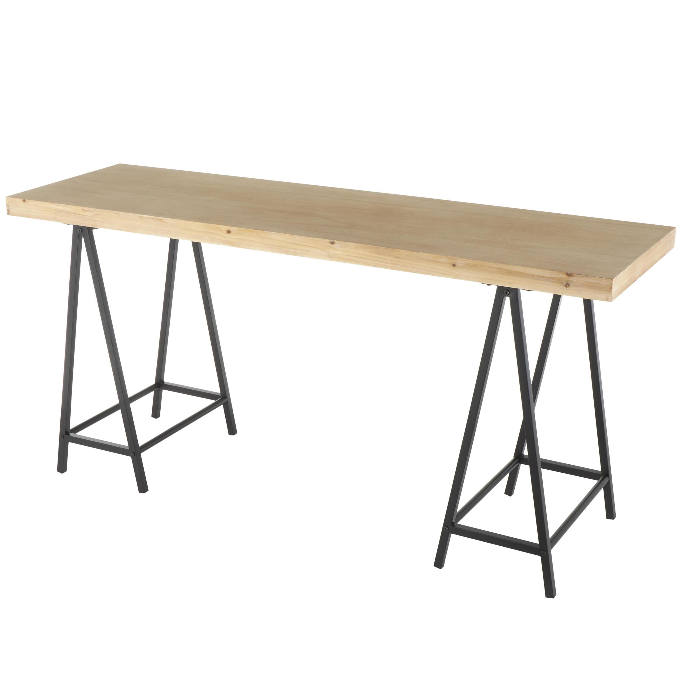 DecMode 63" x 28" Brown Wooden Rectangular Console Table with Black Metal Supports, 1-Piece