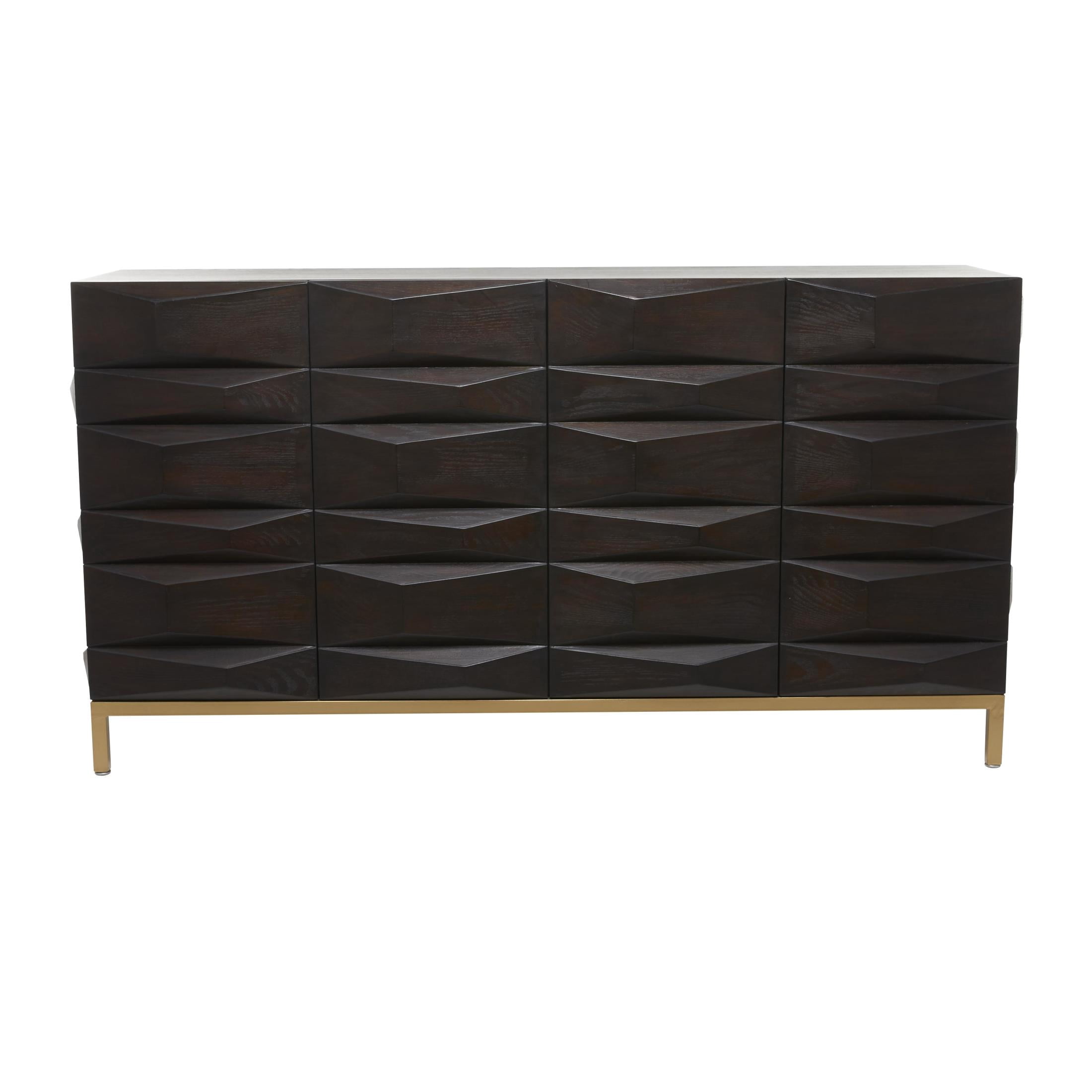 DecMode 63" x 32" Dark Brown Wooden Geometric 4 Door Sideboard, 1-Piece