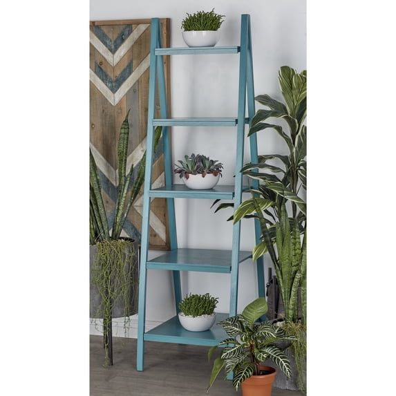 DecMode 65" x 21" Teal Wood Traditional Shelving Unit