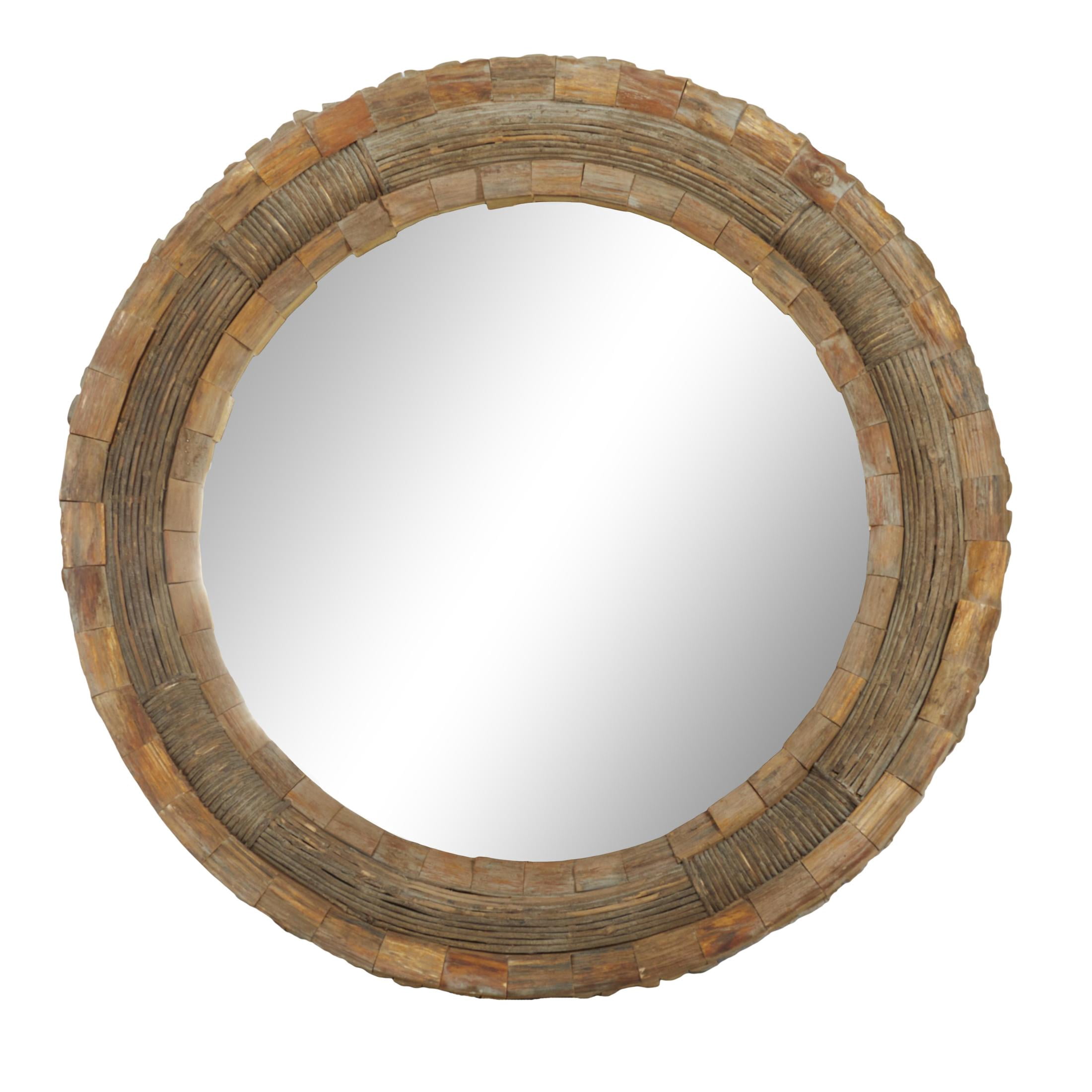 DecMode 65" x 65" Brown Large Wall Mirror with Layered Wood Chip and Stick Design