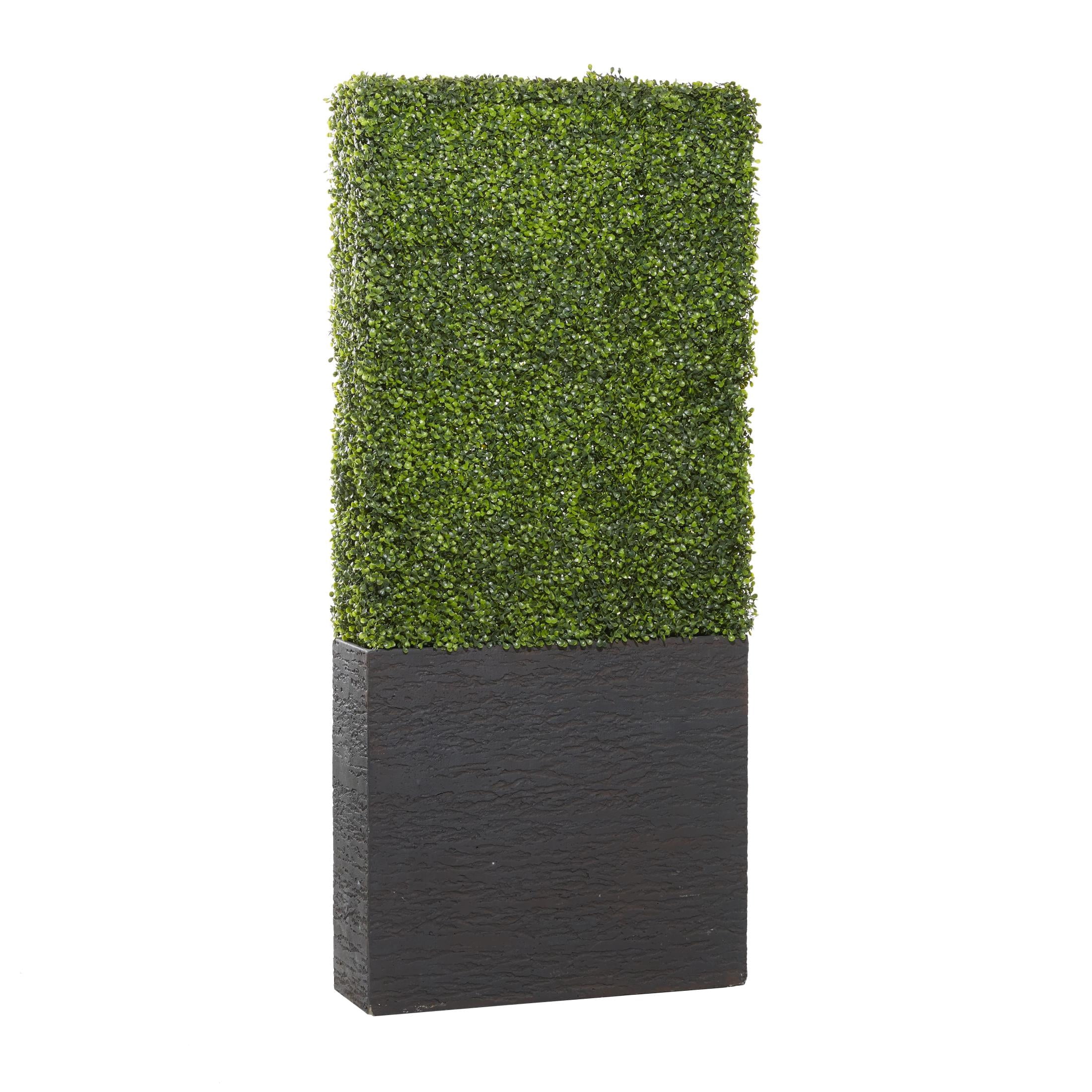 DecMode 66" Tall Boxwood Hedge Artificial Topiary in Realistic Leaves and Black Cement Planter Box